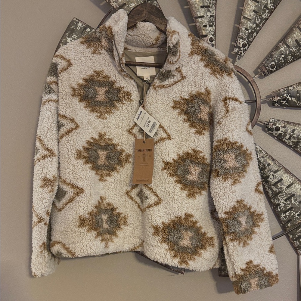 Thread & Supply Sherpa Jacket in Cream and Brown